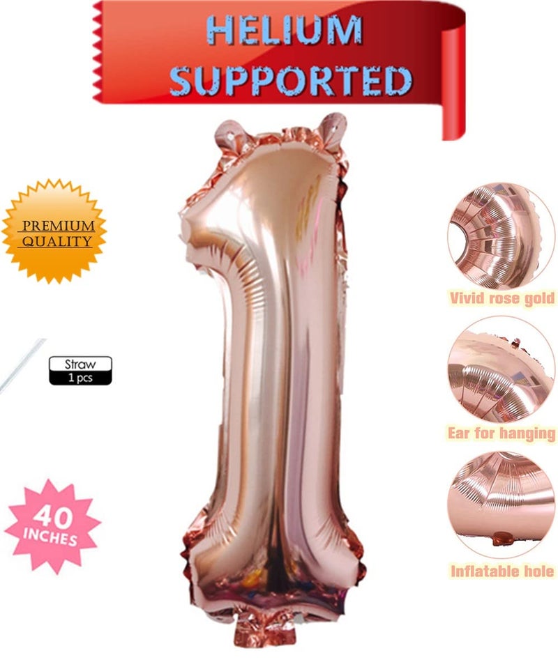 DelightBox 40 Inch Rose Gold Jumbo 1 Number Balloons Huge Giant Balloons Foil Mylar Number Balloons for Birthday Party,Wedding, Bridal Shower Engagement Photo Shoot, Anniversary (Rose Gold,Number 1) - Image 2